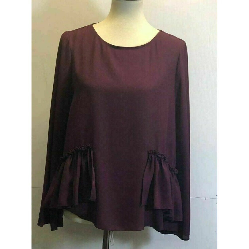 Maison Jules Women's Ruffle Long Sleeve Savory Wine Blouse Top Size M BC - Picture 2 of 7